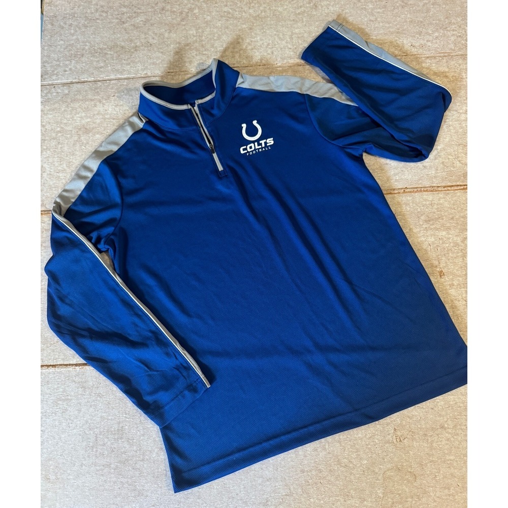 NFL Colts Football Quarter Zip Pullover Men's L Blue‎ Silver Trim EUC Jacket Top